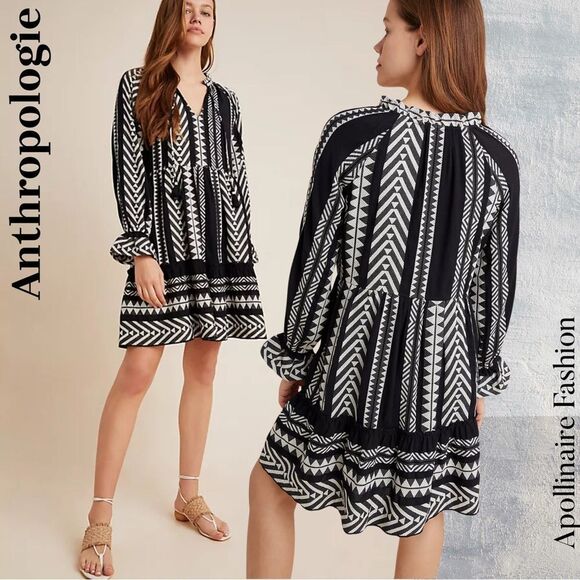 Anthropologie Dominique Tunic Dress in Black White Patterns Medium New - Picture 1 of 8